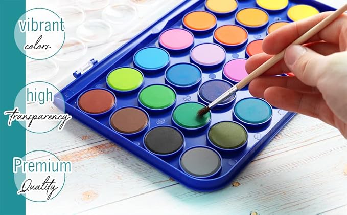 Watercolor Paint Set- 48 Colors Washable Water Paint with Palette, 3 Brushes & Refillable Water Brush Pen, Non Toxic, for Kids, Beginners, Adults & Artists