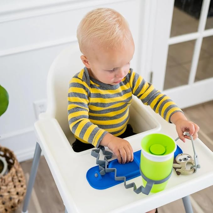 BUSY BABY Silicone Mat Bundle - 1 Original Mat Plus 1 Mini Mat, New Stronger Suction Cups, 6 Straps to Secure Baby Essentials and Keep Them Off The Floor, Baby Led Weaning, Wet Bag Included (Tan)