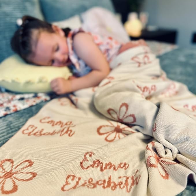 Personalized Tiled Icon Blanket – 100% Organic Cotton Customized Baby Blanket, Custom Name, Bassinet 30x40, Gift for Baby Shower, Birthday Present, Girls and Boys, Toddlers Kids, Made In America