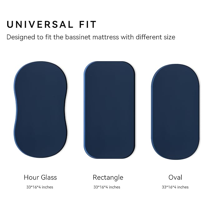 TILLYOU Baby Bassinet Sheets for Girls Boys, Fit for Hourglass Oval Rectangle Bassinet Mattress Sheets, 33”X16”, 2 Pack Adventure and Dark Blue