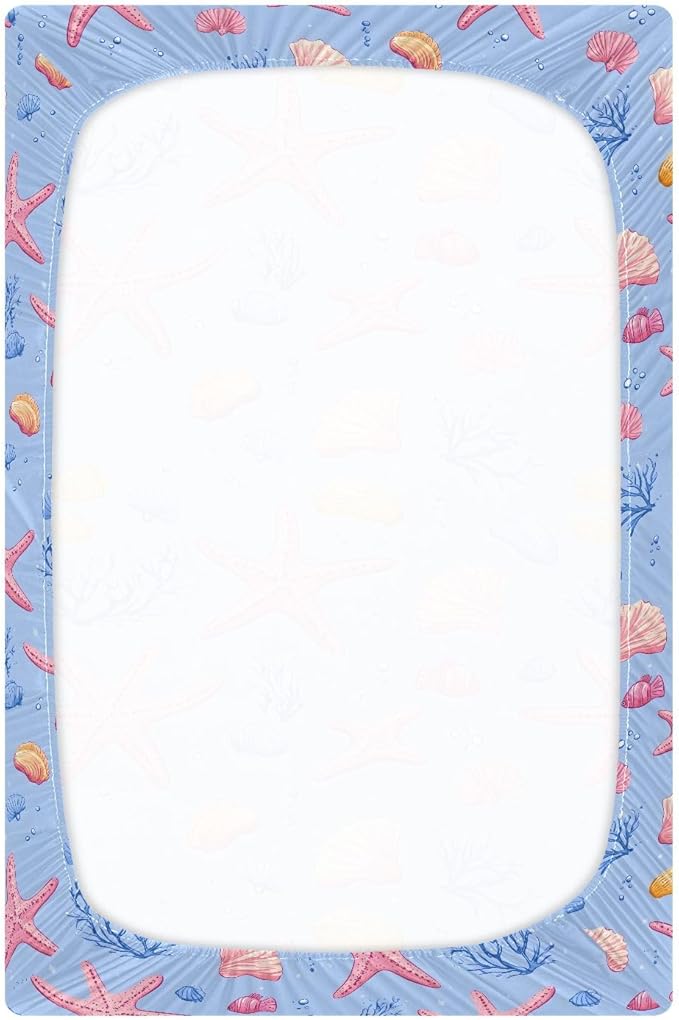Baby Crib Sheets Fitted Crib Sheet Standard Crib and Toddler Mattress for Boys Girls 39 * 27in Pink Starfish Shell Pattern (Pink Starfish Shell Pattern, Small)