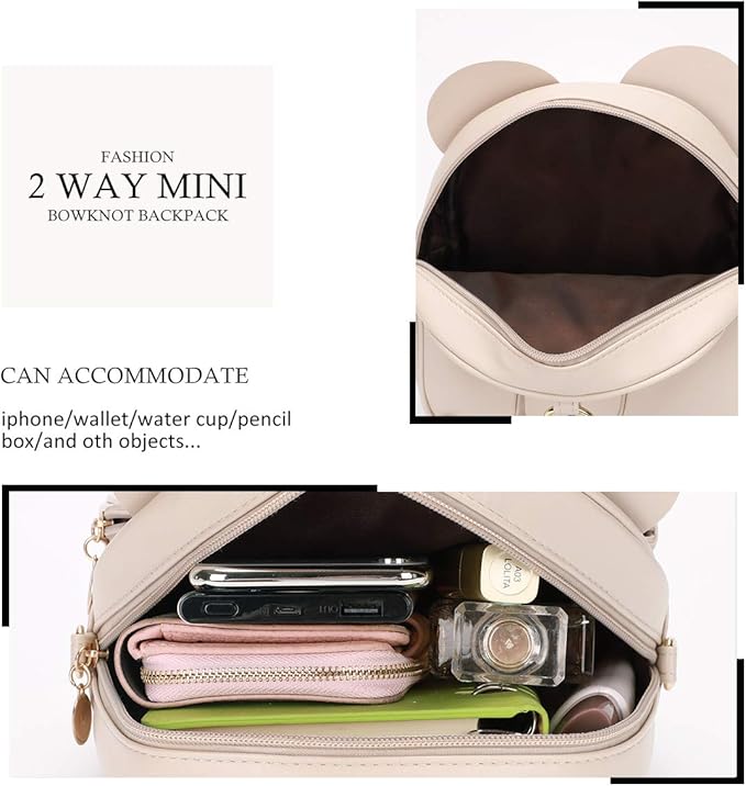 KL928 Girls Mini Backpack Bowknot Polka Dot Cute Small Daypacks Convertible Shoulder Bag Purse for Women