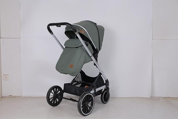 Wagon Pram, Convertible Stroller with Reversible Seat, Foldable Newborn Stroller with Lying Mode, Oversized Wheels Luxury Baby Carriage Suit Toddler Infant,Gray (Green)
