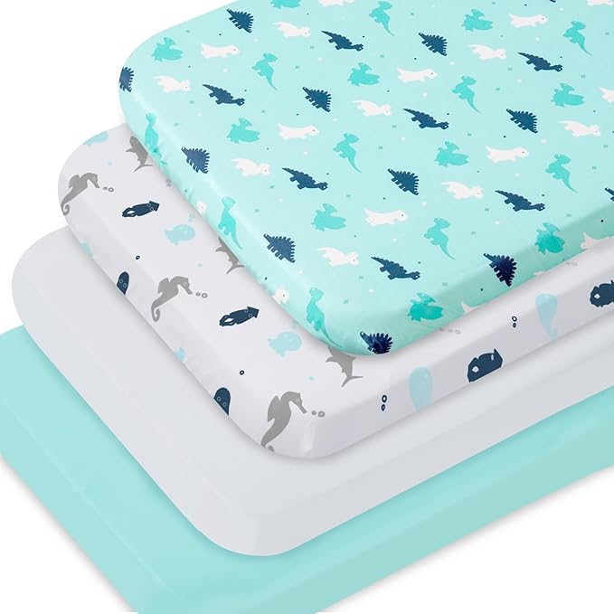 4 Pack Pack and Play Fitted Sheets, 24" x 42" Compatible with Guava Lotus Travel Crib and Other Travel Light Playard Mattress, Ultra Soft and Skin-Friendly, Aqua