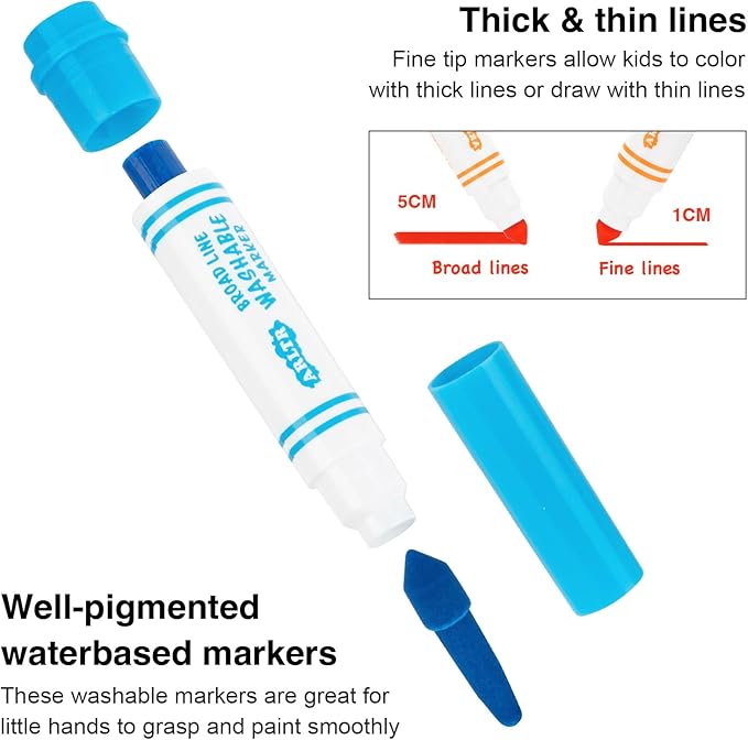 ARLTR Washable Markers Bulk, Bulk Pack of 288 in 16 Vibrant Colors, Broad Line Markers with Conical Tips- Perfect for Kids' Classrooms & Teachers