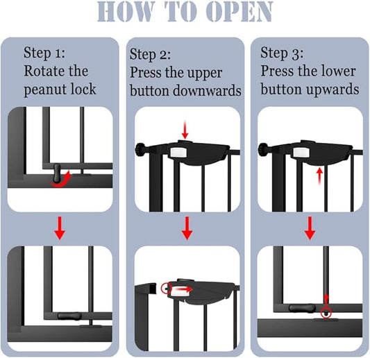 DEARBB Triple Lock Baby Gate for Stairs Doorways and House 31" to 86" Extra Wide Pressure Mounted Easy Walk Through Auto Close Safety Pet Gate Black 76.77-86.22"