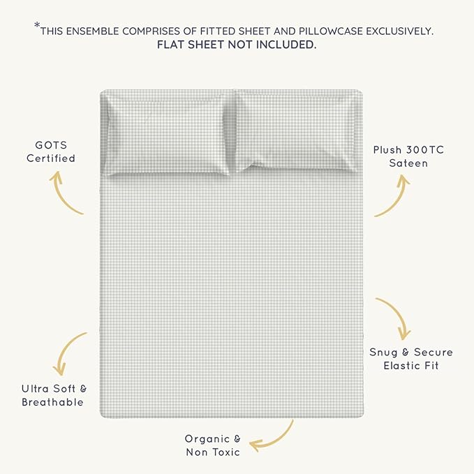 MakeMake Organics Organic Queen Fitted Sheet Set GOTS Certified Organic Cotton Fitted Sheet with Pillowcase Ultra Soft Non Toxic Breathable Hypoallergenic Colorful Neutral (Queen, Weaves)