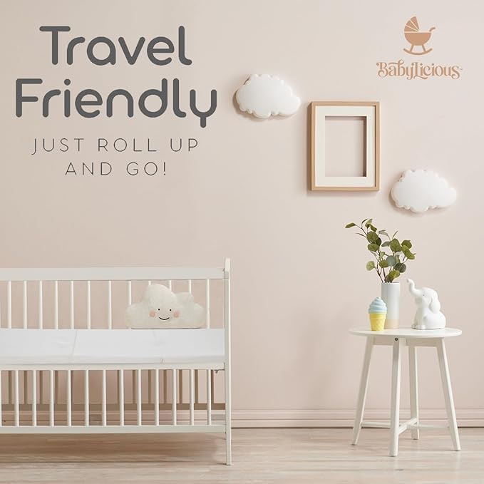 Babylicious Waterproof Pack and Play Mattress Topper | 38" x 26" x 1.5" | Trifold Style - Breathable Soft Plush Foam - Portable Mattress Topper - Baby Foam Mattresses for Babies