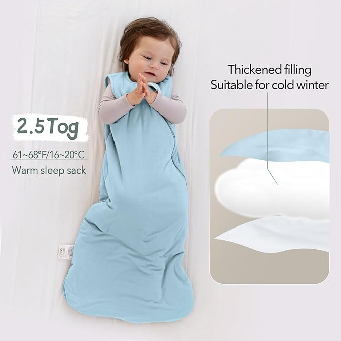 Rayon Made from Bamboo Sleep Sack 6-12 Months 2.5 Tog Winter Supersoft Toddler Sleep Sack for Unisex Girl Boy Thick Warm Baby Sleeping Bag 2-Way Zipper Baby Wearable Blanket