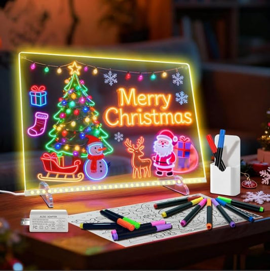 LED Note Board with 8 Colors 6 Modes -13.7"X10" Acrylic Dry Erase Board, Led Drawing Board Includes Adapter, 14 Markers, Tracing Paper, Sketching Gifts for Kids/Girls/Teens