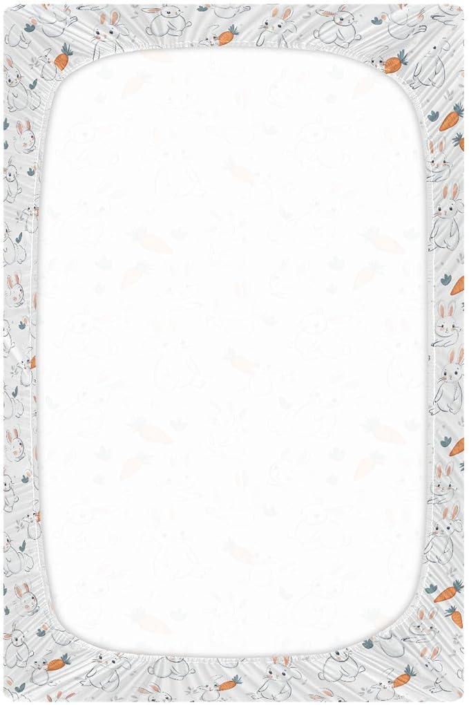 White Rabbit and Carrot01 Crib Sheets Standard Crib Toddler Mattresses Cover Fitted Baby Bed Sheet Breathable Crib Mattress Sheet for Girls Boys 39''x27''x9''