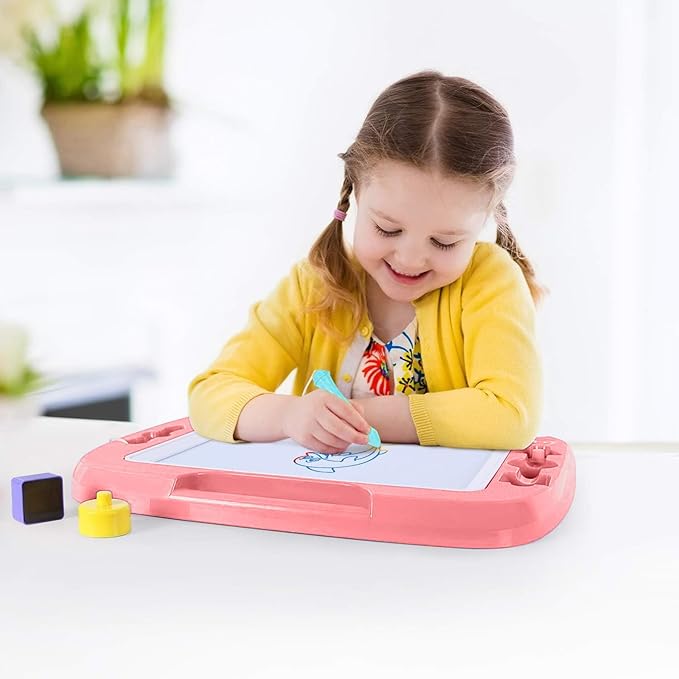 SGILE Large Magnetic Drawing Board for Kids, Toddlers Toys for 1 2 3 4 Year Old, Etch & Sketch Pad with 4 Stamps, Learning and Educational Toys for Boys Girls Gift, 16 ×13 in (42 x 32 CM), Light Pink