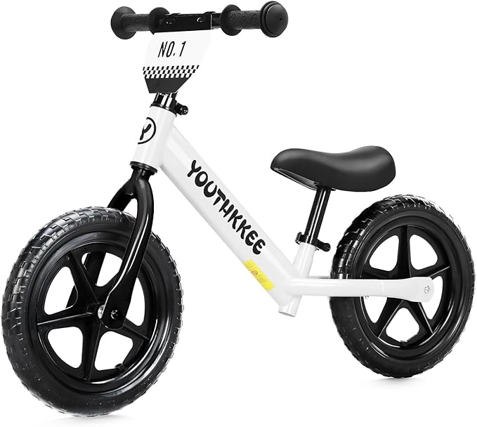 12 Inch Toddler Balance Bike for 1-3 Year Olds, No-Pedal Bike with Tool-Free Adjustable Seat, Quick Assembly, Gift for 1-3 Year Old Boys & Girls with Customizable Plate