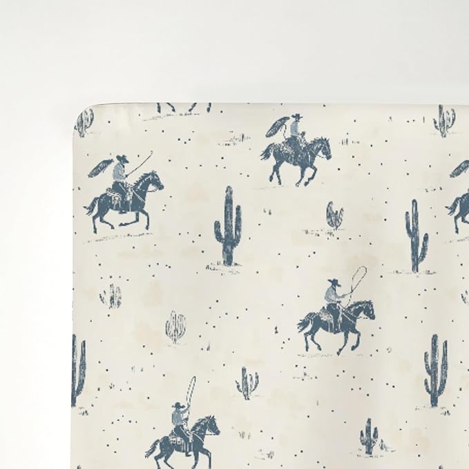 Vintage Western Cowboy Baby Crib Sheets for Boy Girl 28"x52" Retro Cowboy Horse Cactus Soft Stretchy Fitted Crib Mattress Cover Wild Desert Baby Sheet for Standard Crib & Toddler Mattress Pads