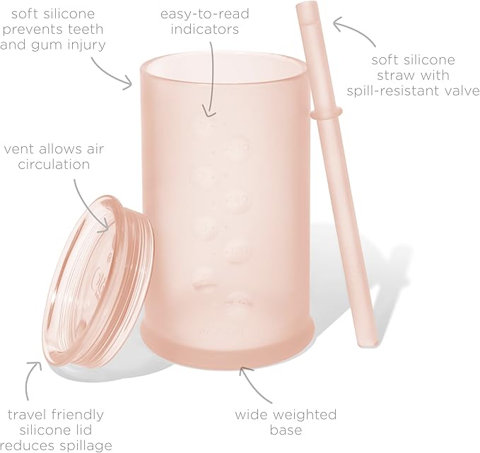 Olababy Clear View Silicone Training Cup with Straw Lid | Toddler Sippy Trainer 12mo+ | Unbreakable Water Drinking Cups for Kids 2yr+ | Baby Led Weaning & Feeding Supplies (Coral, 9 oz)