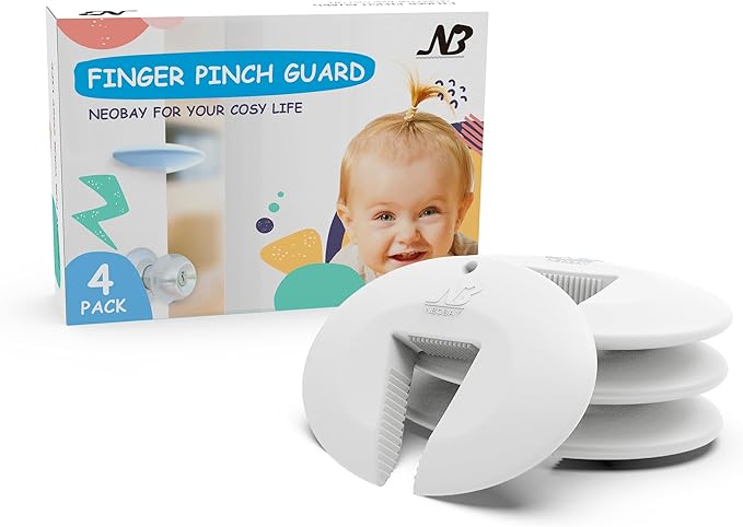 Neobay Door Pinch Guard and Door Slam Stopper, Durable Silicone Door Finger Pinch Guard, Prevents Slamming on Even Heavy Doors, Non-Toxic & Pet Friendly, White,4 Packs