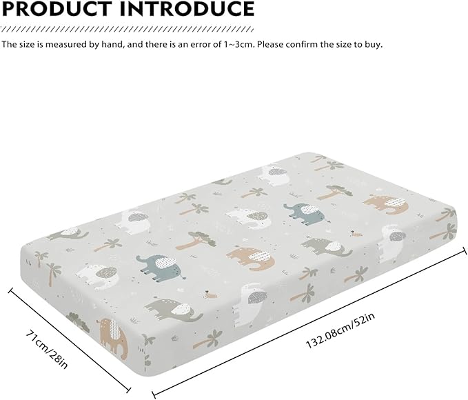 Elephants Fitted Crib Sheet for Boys Girls Trees Birds Animals Print Baby Sheet for Standard Crib and Toddler Elephant Grey Nursery Bed Mattress Sheets 28"x52"