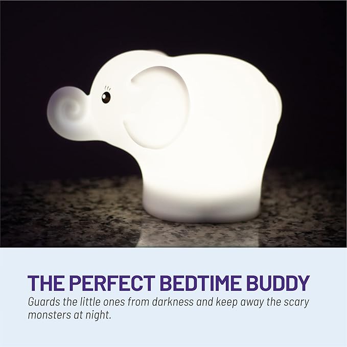 LumiPets Eggbert the Elephant Squishy Night Light for Kids | Silicone Nightlight with Tap, Remote Control | Rechargeable Color Changing Animal Light for Girls & Boys | Portable Mood Lamp With USB Cord