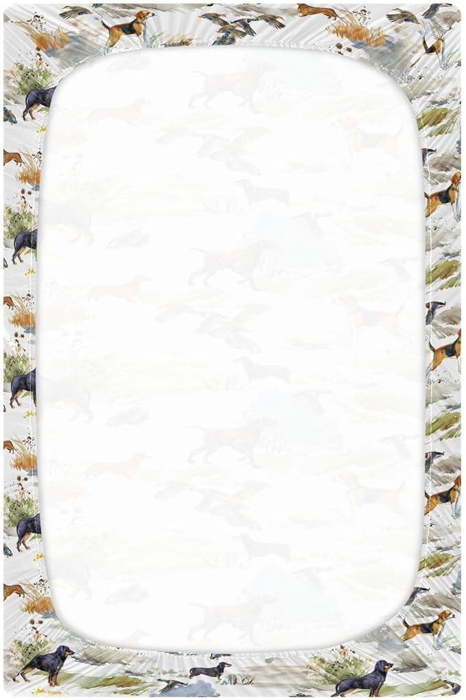 Fitted Crib Sheets for Baby Boys or Girls Soft Breathable Baby Play Yard Sheet for Standard Size Crib Mattress 52x28in Hunting Dogs and Ducks