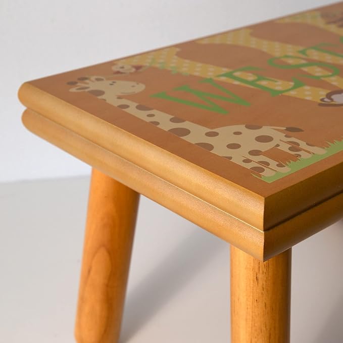Let’s Make Memories Personalized My Own Name Step Stool - Children’s Step Stool - Sturdy Wood – Non-Toxic Paint, Sealer - Jungle Design - Gray - 14’Wx9.25”Lx8.75”H - Ages 3+