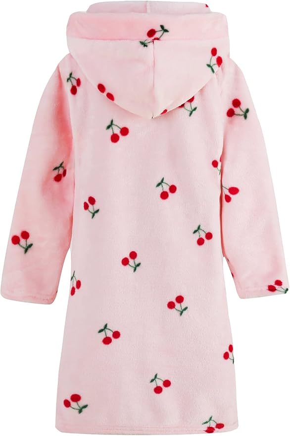 Umeyda Girls Fleece Hooded Robes, Warm Printed Bath Robe for Kids Soft Fuzzy Bathrobe for Gifts