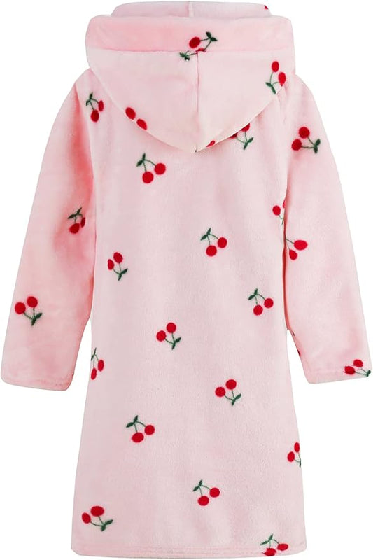 Umeyda Girls Fleece Hooded Robes, Warm Printed Bath Robe for Kids Soft Fuzzy Bathrobe for Gifts