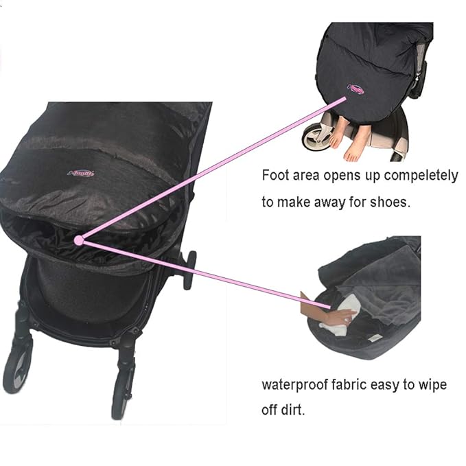 funlife German Designed Ultimate Protection Cozy Warm Waterproof Winter Baby Stroller Bunting Bag,Front Piece Removable,Multi-Function Good for 6-42M,Black
