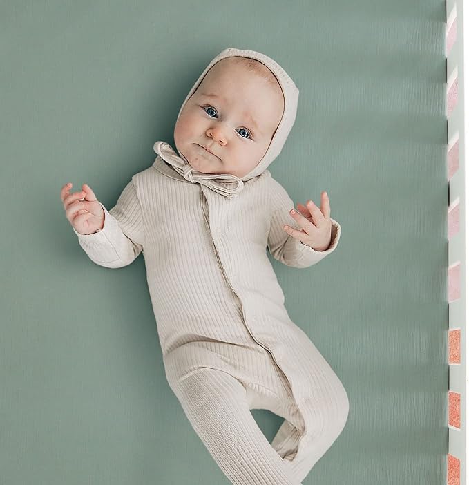 GRSSDER Soft Muslin Crib Sheet 2 Pack, 100% Cotton Crib Sheets for Boys and Girls, Fit Standard Crib Mattresses 52" x 28" Safe and Snug, Light Gray/Roman Green