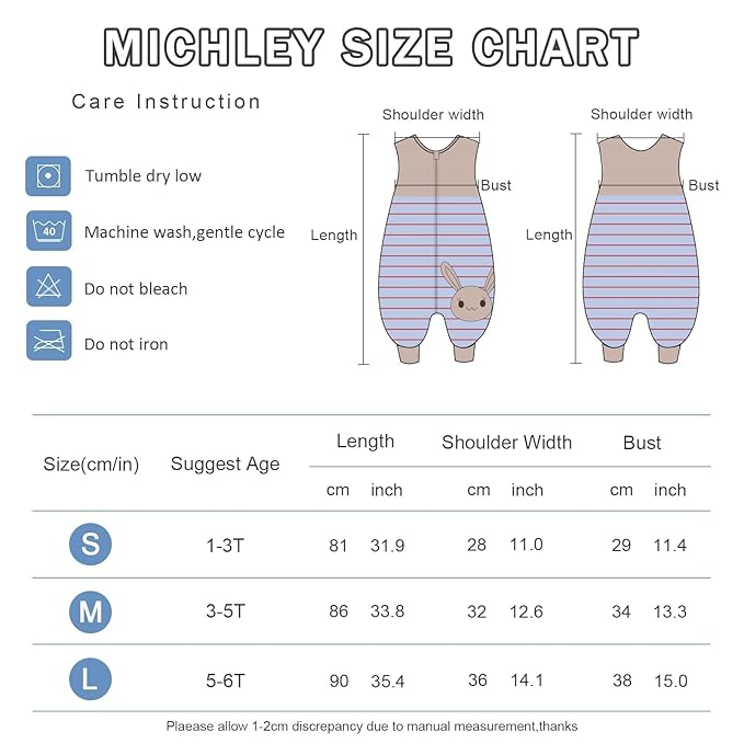MICHLEY Toddler Sleeping Sack with Feet Newborn Infant Sleeveless Sleeping Bag 2-way Zipper Baby Wearable Blanket for Walkers,Blue Rabbit,3-5T
