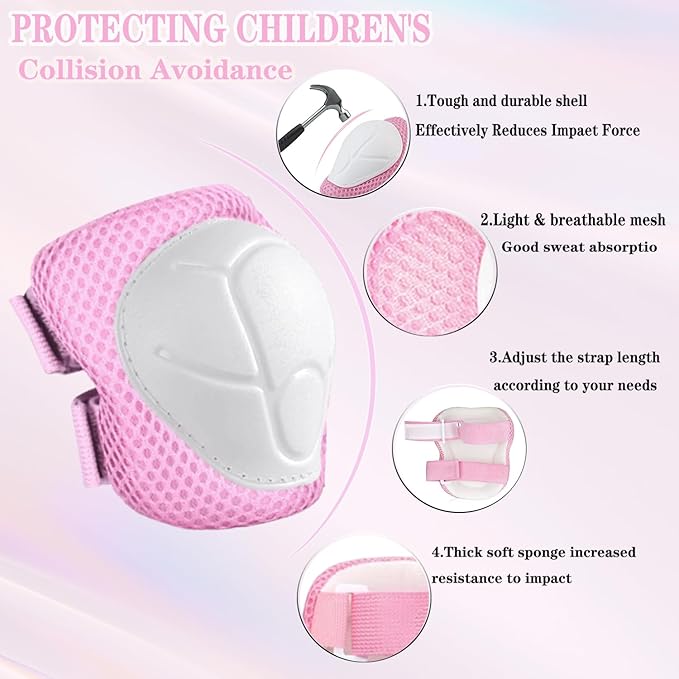 Kids/Youth Knee Pads and Elbow Pads Set for Kids 3-14 Years Boys Girls Protective Gear Set Adjustable Knee Pads, Elbow Pads, Wrist Guards Skateboard Skating Skiing Cycling Biking Running Scooter