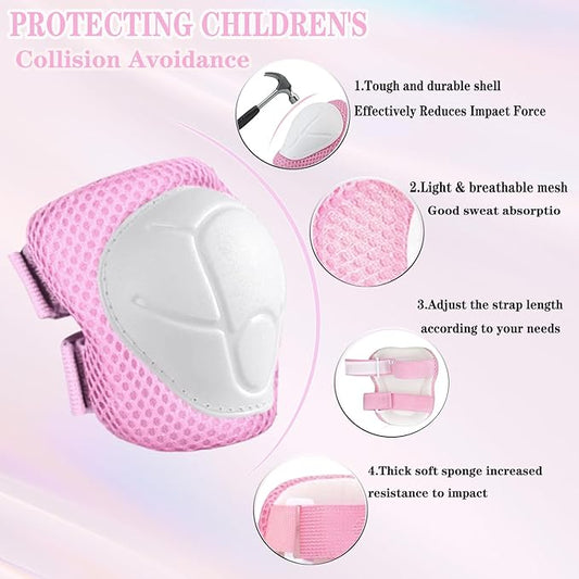 Kids/Youth Knee Pads and Elbow Pads Set for Kids 3-14 Years Boys Girls Protective Gear Set Adjustable Knee Pads, Elbow Pads, Wrist Guards Skateboard Skating Skiing Cycling Biking Running Scooter