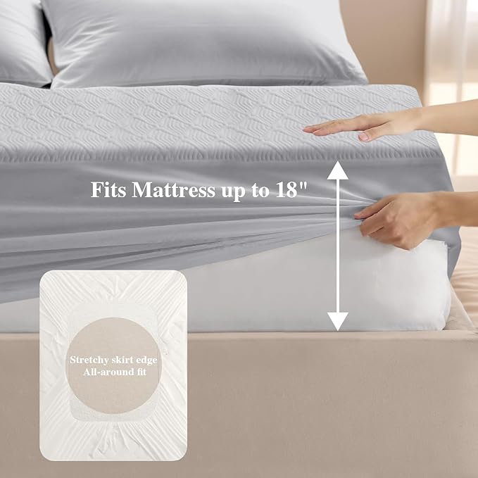 California King Mattress Protector, Waterproof Mattress Pad Washable Rayon Mattress Cover Breathable Noiseless Bed Protector 3D Patterns 5" - 21'' Elastic Fitted Deep Pocket(Light Grey)