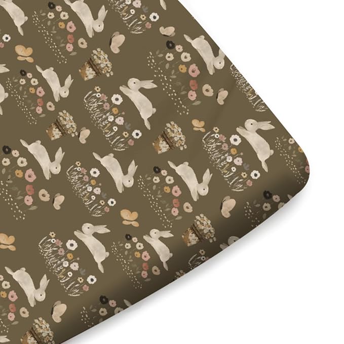 Cute Hopping Bunnies Flowers Fitted Baby Crib Sheets Boy Girl 52"x28" Rabbits Boho Retro Floral Soft Crib Mattress Covers Spring Garden Easter Baby Sheets for Standard Crib and Toddler Bed Mattress