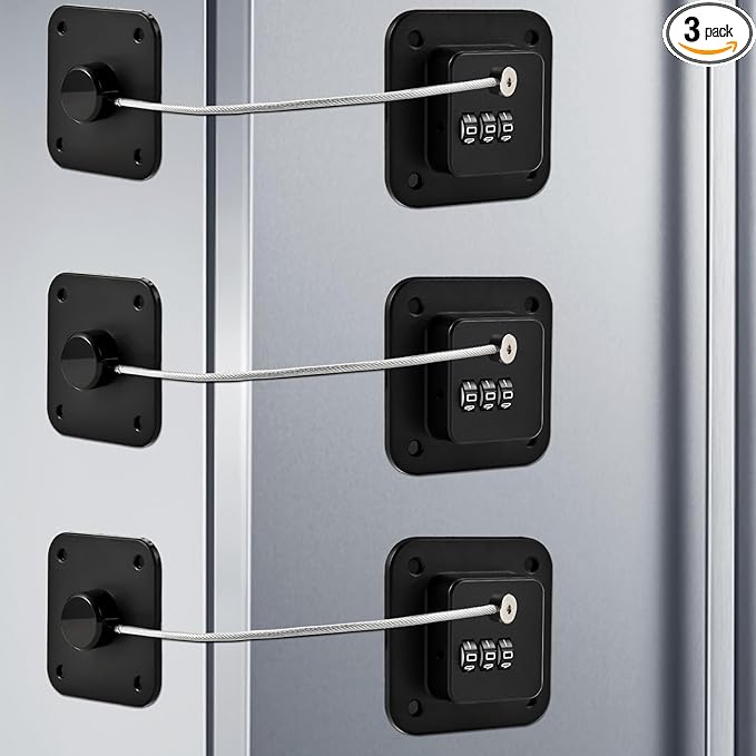 3 Pack Fridge Lock for Kids, Traceless Refrigerator Lock for Adults, Child Proof Cabinet Locks Baby Proofing, Drawer Freezer Locks for Fridge Refrigerator (Black)
