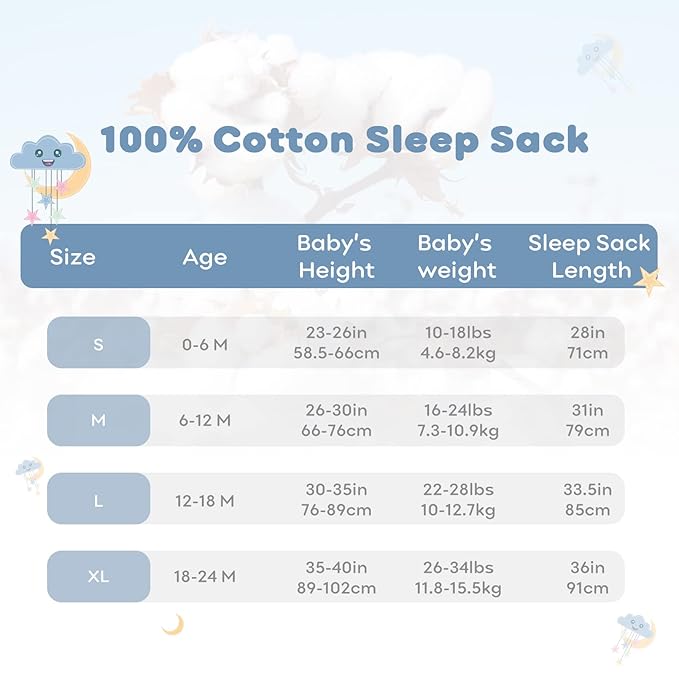 Yoofoss Baby Sleep Sack 6-12 Months Wearable Blanket for Babies 100% Organic Cotton 2-Way Zipper TOG 0.5 Toddler Sleeping Sack 3 Pack, Soft Lightweight Sleep Sacks