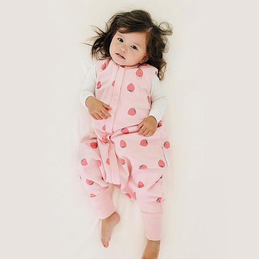 Woolino 4 Season Baby Sleep Bag with Feet Opening, Australian Merino Wool and Organic Cotton, Toddler Sleeping Bag, 6-18mo, Strawberry