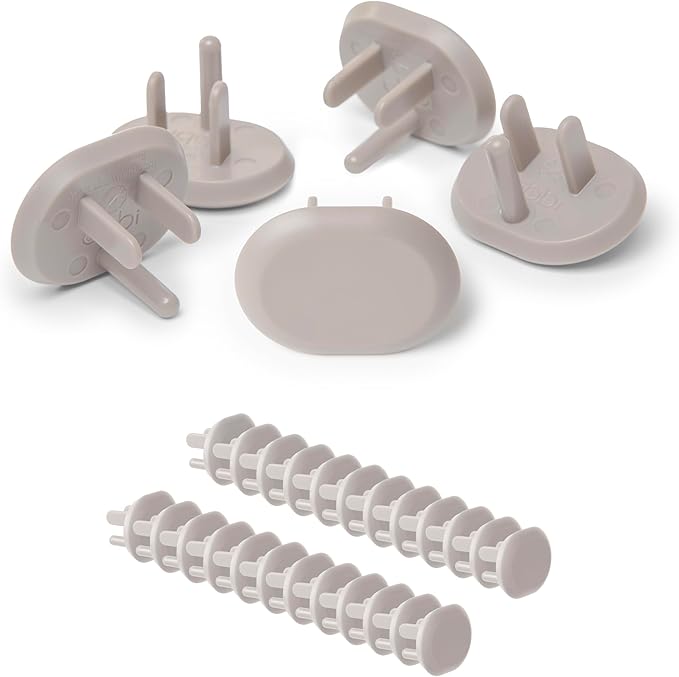 Ubbi Outlet Covers for Child Safety, Plug Protectors, Baby Proofing, Safe & Secure Electrical Plug Covers, Taupe, 24 Count