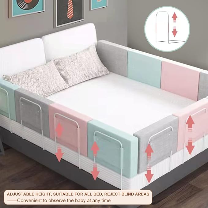 Bed Rail, Bed Rail for Toddlers, Kid, Adult, 78.7" Bed Side Rails for Full, Queen, King, Twin, Bunk, Dorm Beds to Prevent Falls, Bed Rails Can be Flexibly Combined, Easy Installation (Pink, 4 Packs)