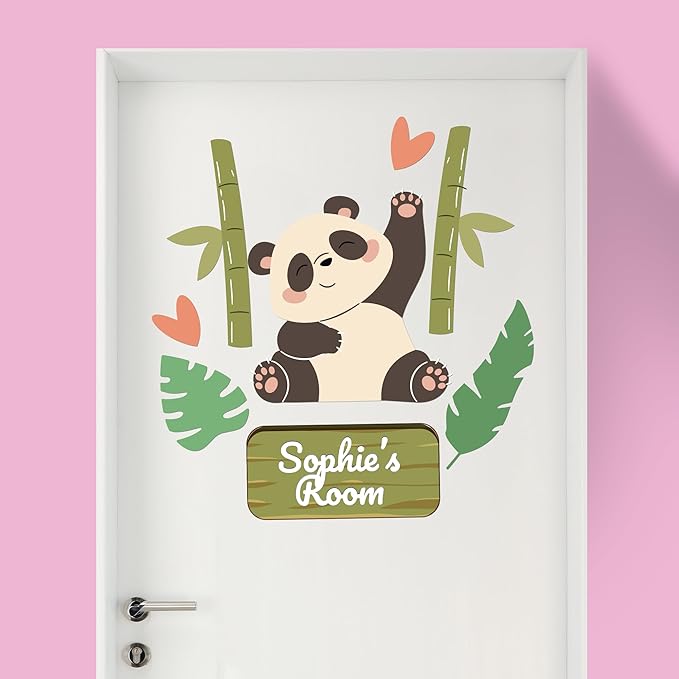 EGD Custom Panda Door Decal with Name | Door Decals for Bedroom or Nursery | Personalized Vinyl Wall Decal for Kids Room | Cute Panda Wall Stickers for Kids (F. Panda)