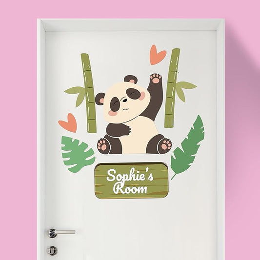 EGD Custom Panda Door Decal with Name | Door Decals for Bedroom or Nursery | Personalized Vinyl Wall Decal for Kids Room | Cute Panda Wall Stickers for Kids (F. Panda)