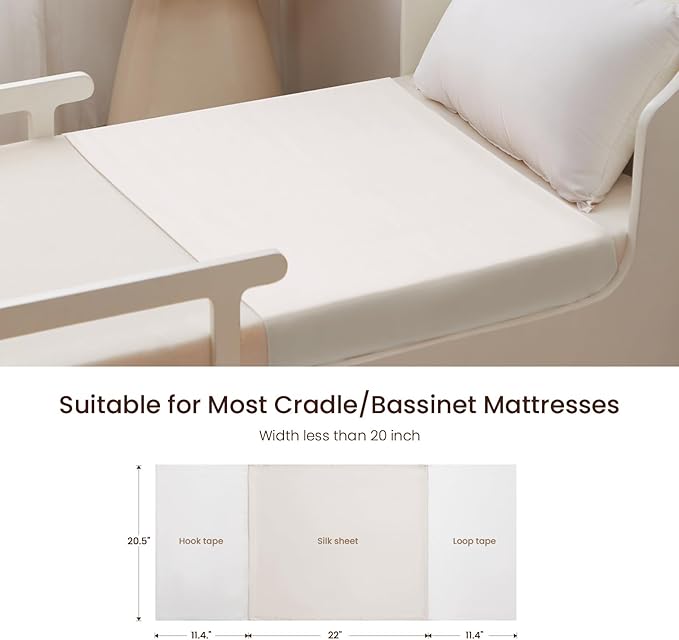 THXSILK 100% 7A+ Grade Mulberry Silk Bassinet Sleeve Slip Baby Boy Girl for Hairloss and Bald Spot, Soft and Breathable for Toddler Hair Protection 22inch*20.5inch, Pearl White 2 Pack