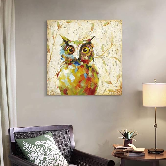 Cute Owl Canvas Wall Art Funny Animal Pictures Artwork Vintage Bird Poster Prints for Living Room Bedroom Kid's Room Decoration Modern Wall Decor Ready to Hang