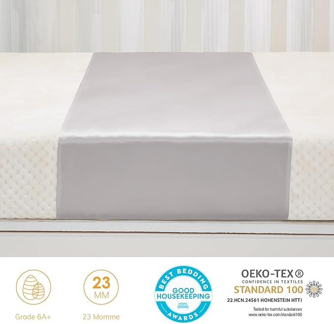 PROMEED Baby Silk Bassinet Sleeve, 23 Momme Pure Silk Cot Semi Sheet, Adjustable for All Standard Bassinet/Cradle/Cot/Crib Mattress (Light Grey)