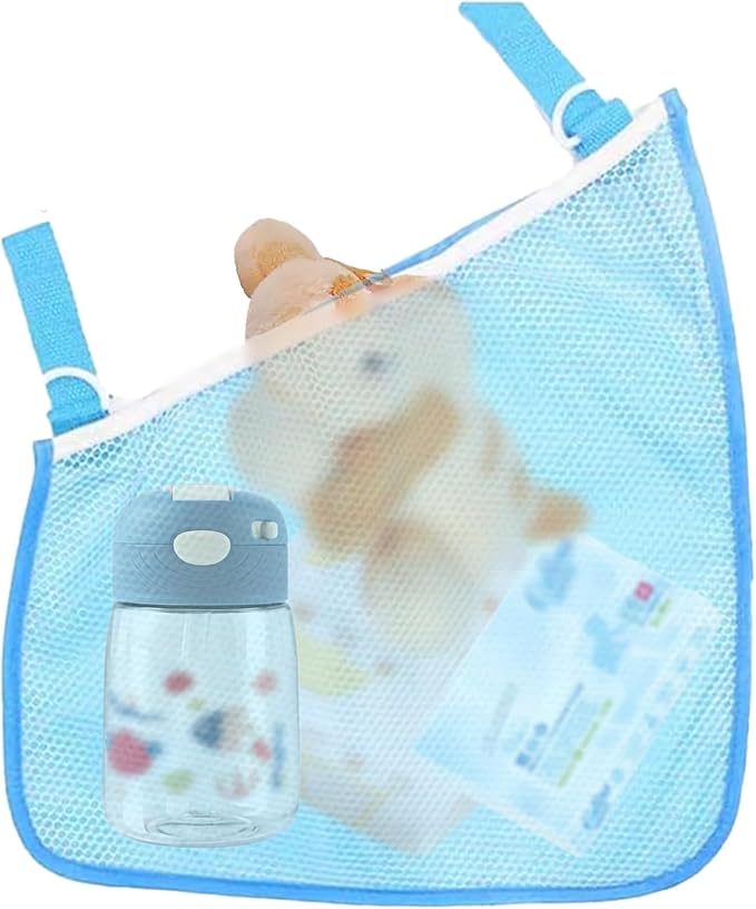 Peixiong 2 Pack Side Sling Cargo Stroller Net, Universal Stroller Organizer Bag, Non-Slip and Adjustable Straps Storage Mesh Cargo Net for Stroller Storage (Blue)