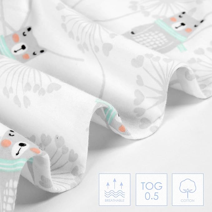 TILLYOU 2 Pack Baby Sleep Sack 12-18 Months 100% Cotton Wearable Blanket 0.5 TOG Sleeveless Summer Sleep Sacks with 2-Way Zipper, Gray Bear & White