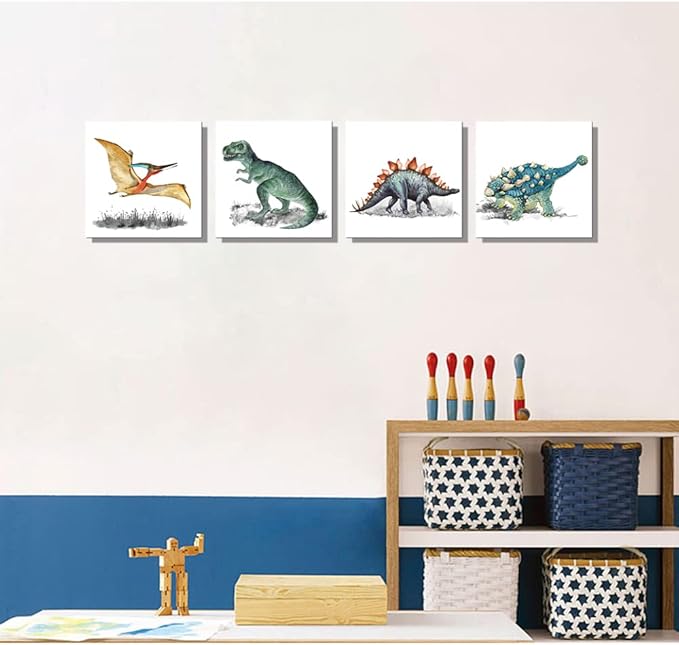 Popuwall Dinosaur Wall Decor Watercolor Dinosaurs Pictures for Boys Girls Kids Bedroom Nursery Room Decor Large