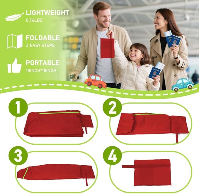 Jaseppor Car Seat Bags For Airplane Travel, Gate Check Bag, Durable Travel Bag with Thickened Shoulder Straps and 2pcs Luggage Tags For Airplane（Red）