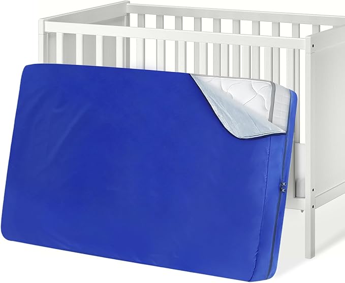 Coldwind Crib Mattress Bag Waterproof Heavy Duty with Strong Zipper Reusable Cover for Moving, Blue, 52" x 28" x 6.5"