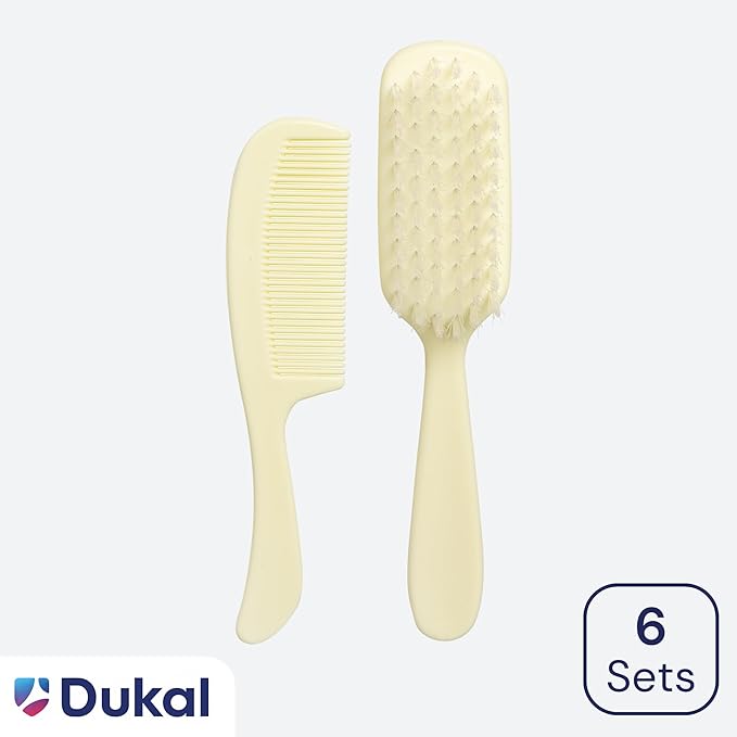 Dukal PCB2 DawnMist Baby Comb & Brush Set – Ivory – Gentle, Non-Scratch Grooming Tools with Soft Bristles for Newborns – 6 Sets