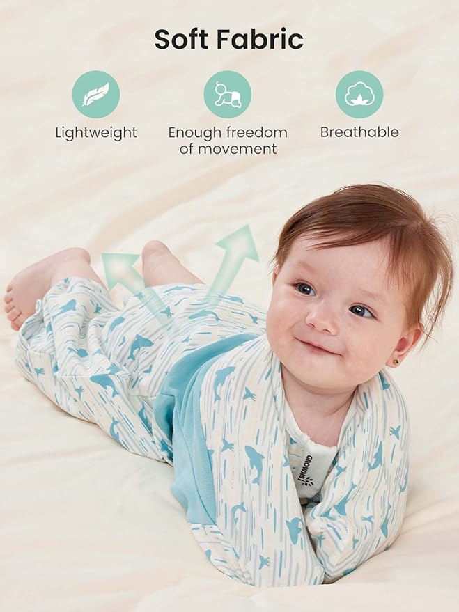 GROWNSY Transitional Swaddle Sleep Sack 3-6 Months, Starfish Design Baby Swaddle Sack, Dual-Zipper for Easy Diaper Changes, Proper Hip Development & Openable Foot Button, 12-20lbs, Whales and The Sea